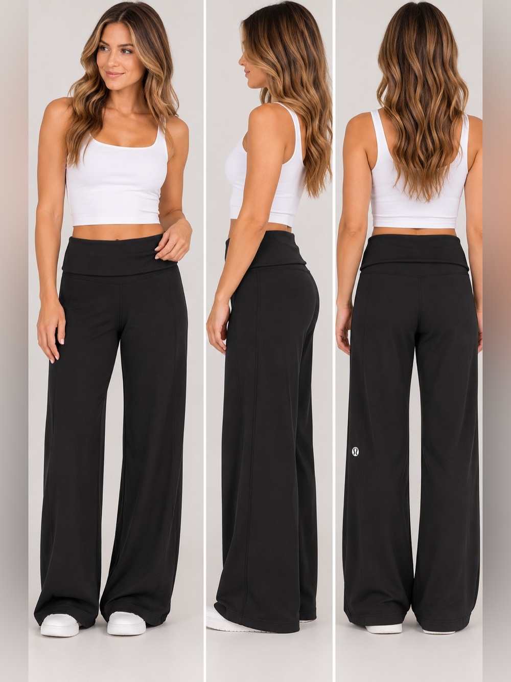 lululemon Black Groove Wide Leg Foldover Yoga Pants Size 6